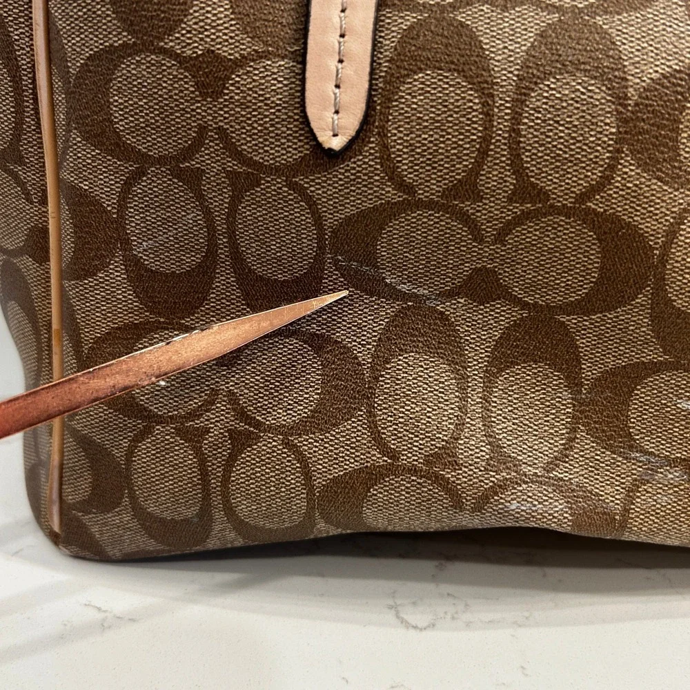 Coach Taylor Tote Brown Khaki Signature‎ Monogram Canvas Leather Shoulder Bag